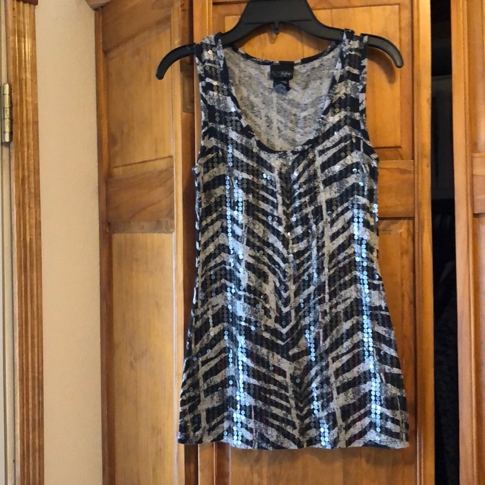 Daytrip Sequin Large Black Grey Zebra Print Tank Top
